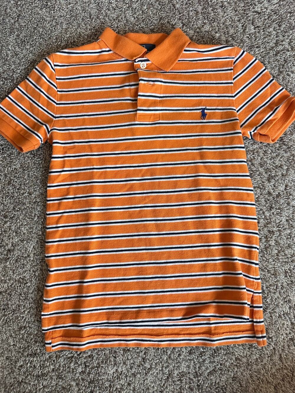 Polo Ralph Lauren Boys Size 8 Orange Navy Blue White Striped Polo Shirt
